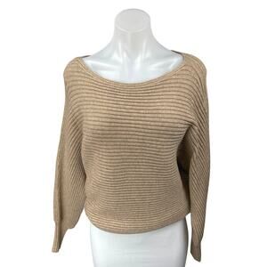 Anthropologie Tan Rib Knit Long Batwing Sleeve Drop Shoulder Sweater Top Size XS